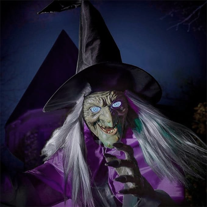 6-Foot Enchanting Witch with LED Eyes and Broomstick Base
