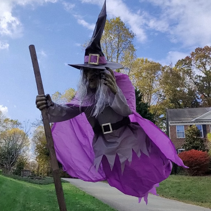 6-Foot Enchanting Witch with LED Eyes and Broomstick Base