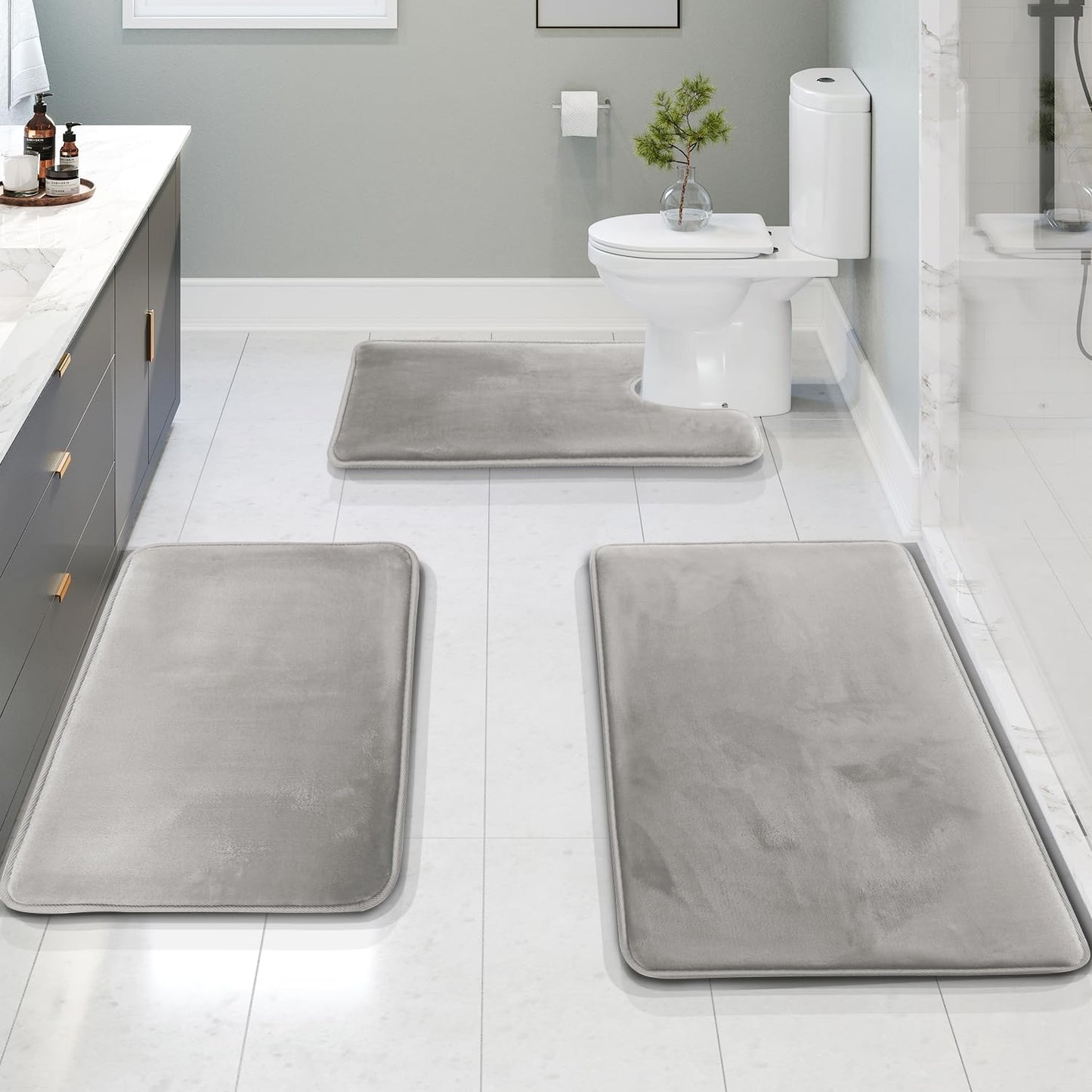 3-Piece Non-Slip Memory Foam Bath Mat Set – Washable and Absorbent