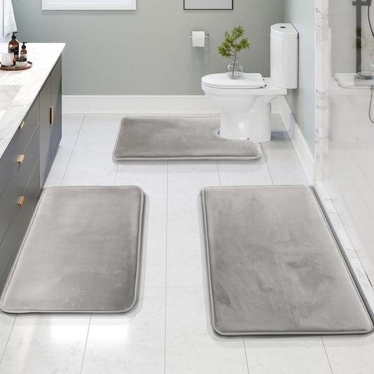 3-Piece Non-Slip Memory Foam Bath Mat Set – Washable and Absorbent