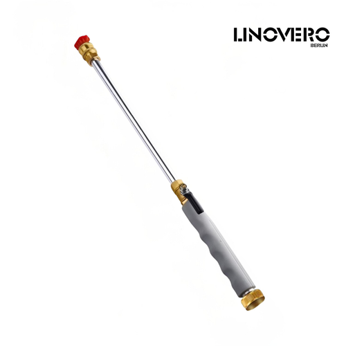 PowerSpray High-Pressure Nozzle for Garden Hoses 44.5 cm | Dual Nozzles: Stream & Fan | Stainless Steel/Copper, Leak-Proof, 1/2" & 3/4"