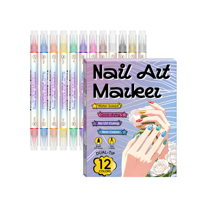 Dual-Tip Nail Art Pen Set | Quick-Drying, Water-Based | 12 or 24 Colors | No UV Lamp Required | Optional Nail Oil