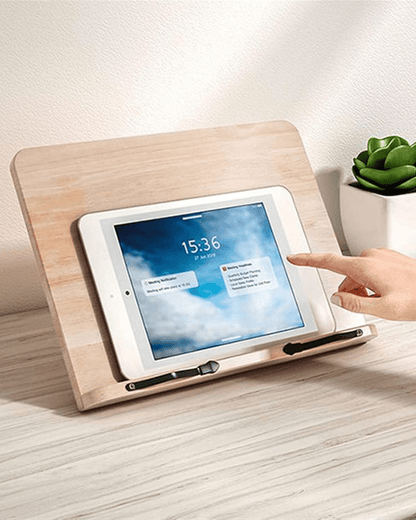 Natural Wood Book and Tablet Stand – Stylish and Functional Design