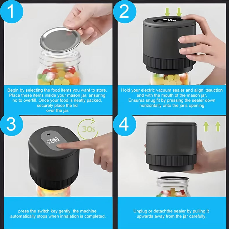 Electric Vacuum Sealer for Mason Jars - Preserves Food Freshness