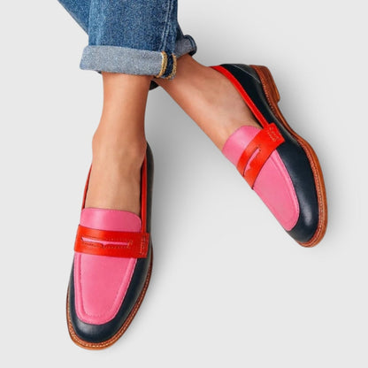 Chic Slip-On Low Heel Women's Loafers with Colorblock Design