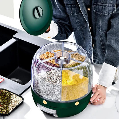 Revolving Grain Storage Dispenser with Clear View Design