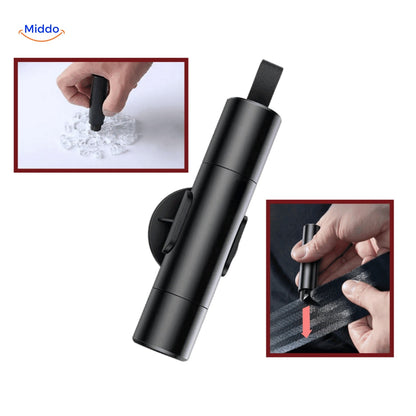 4-in-1 Emergency Tool | Compact Safety Device with Glass Breaker, Seatbelt Cutter & Flashlight