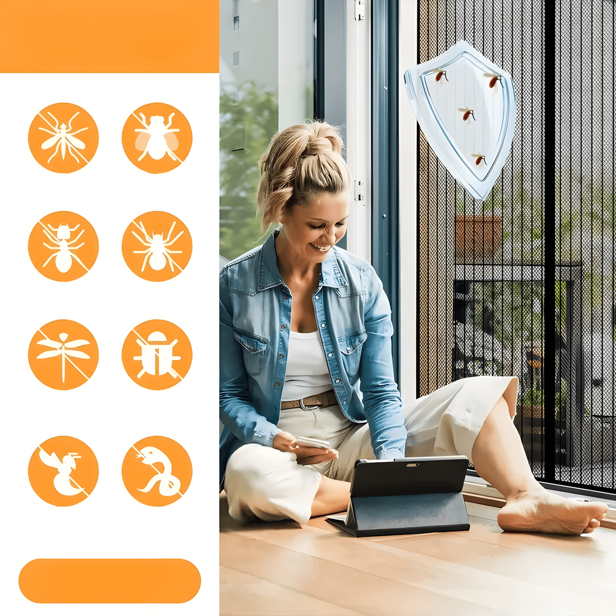 Insect-Blocking Magnetic Entry Screen with Auto-Close Feature