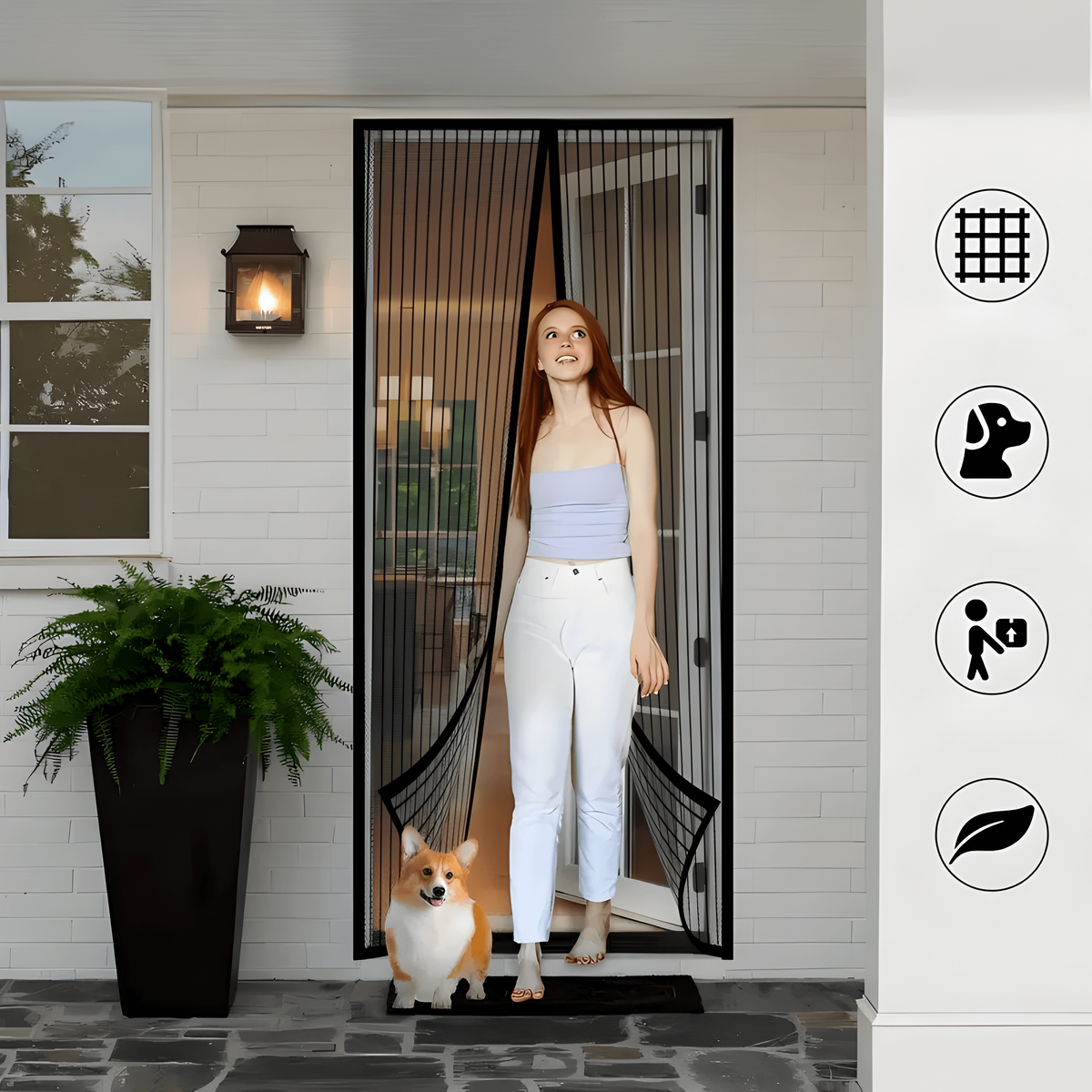 Insect-Blocking Magnetic Entry Screen with Auto-Close Feature