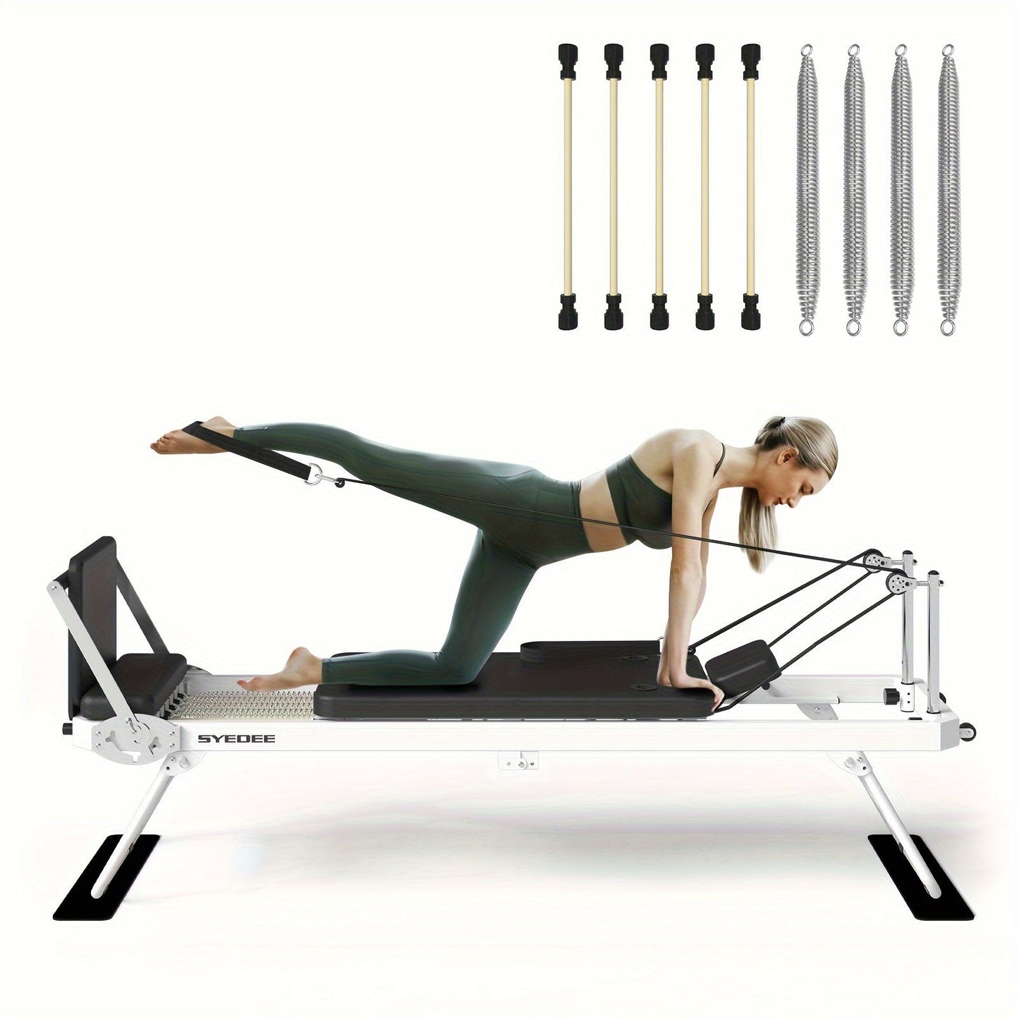 Compact Foldable Pilates Reformer with Dual Resistance, 400 LB Capacity, Complete Kit