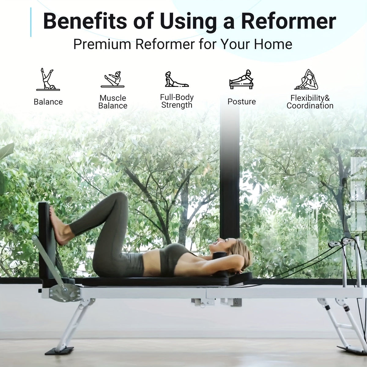 Compact Foldable Pilates Reformer with Dual Resistance, 400 LB Capacity, Complete Kit