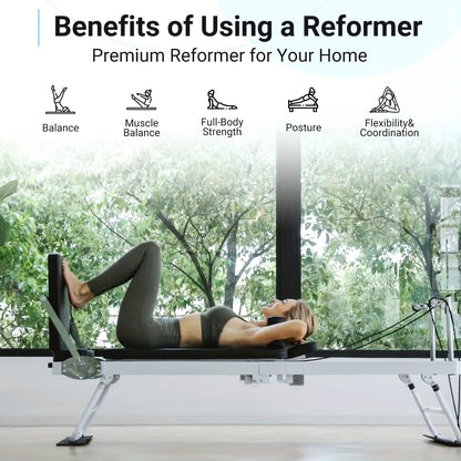 Compact Foldable Pilates Reformer with Dual Resistance, 400 LB Capacity, Complete Kit