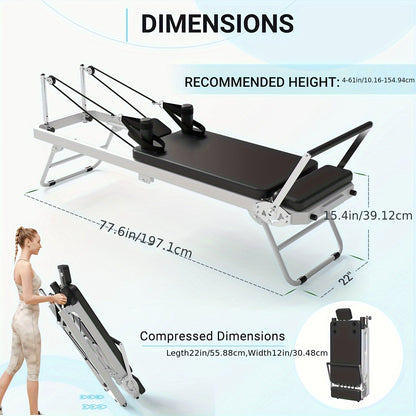 Compact Foldable Pilates Reformer with Dual Resistance, 400 LB Capacity, Complete Kit