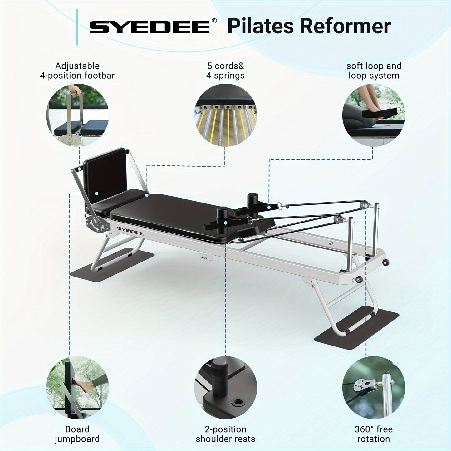 Compact Foldable Pilates Reformer with Dual Resistance, 400 LB Capacity, Complete Kit