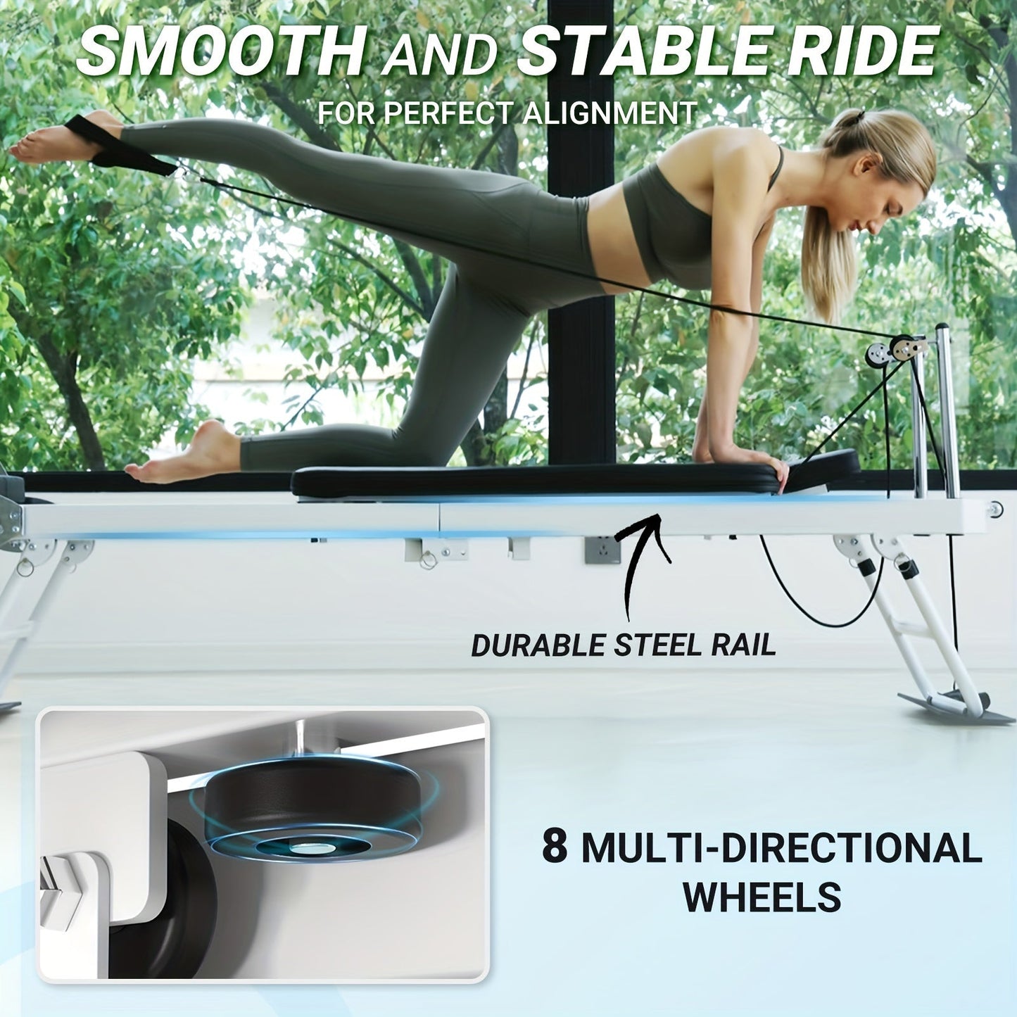 Compact Foldable Pilates Reformer with Dual Resistance, 400 LB Capacity, Complete Kit