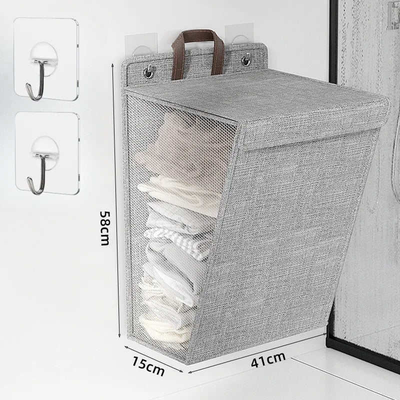 Foldable Adhesive Clothes Hamper – Wall-Mounted Laundry Basket