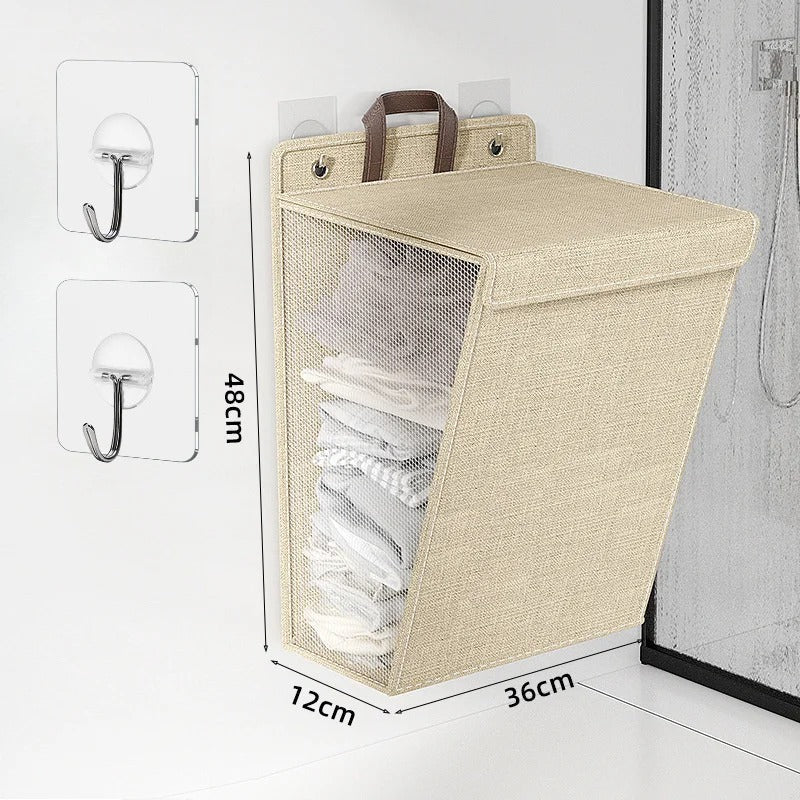 Foldable Adhesive Clothes Hamper – Wall-Mounted Laundry Basket