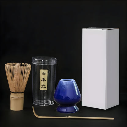 Authentic Japanese Tea Preparation Tools – 3-Piece Bamboo Matcha Whisk Set with Stand and Teaspoons