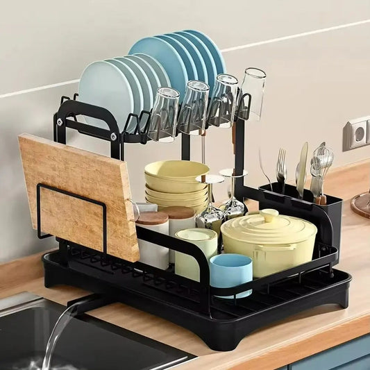 2-Layer Dish Drying Rack with Tray for Space Saving
