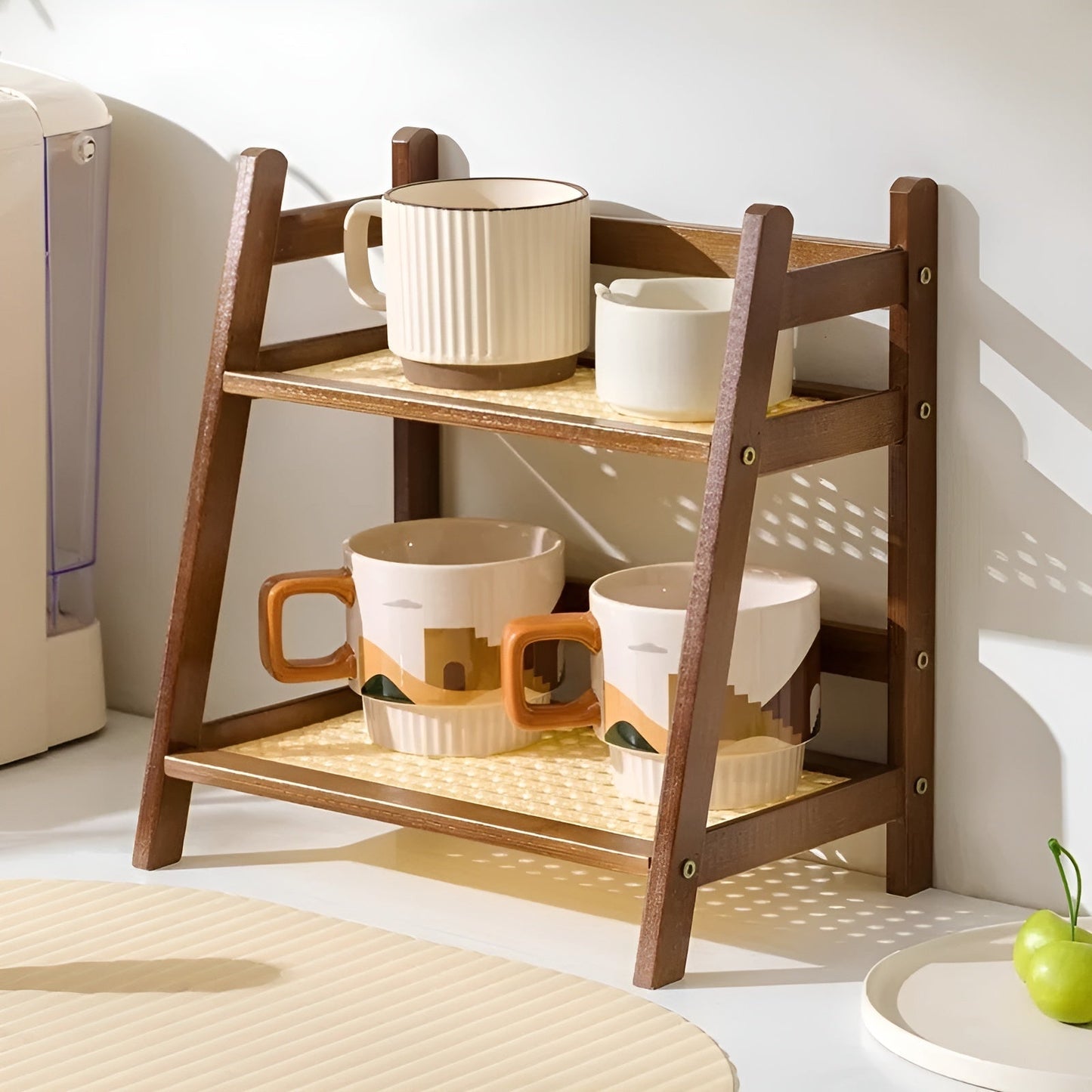 2-Tier Kitchen Organizer Shelf for Cups and Accessories - Bamboo Style
