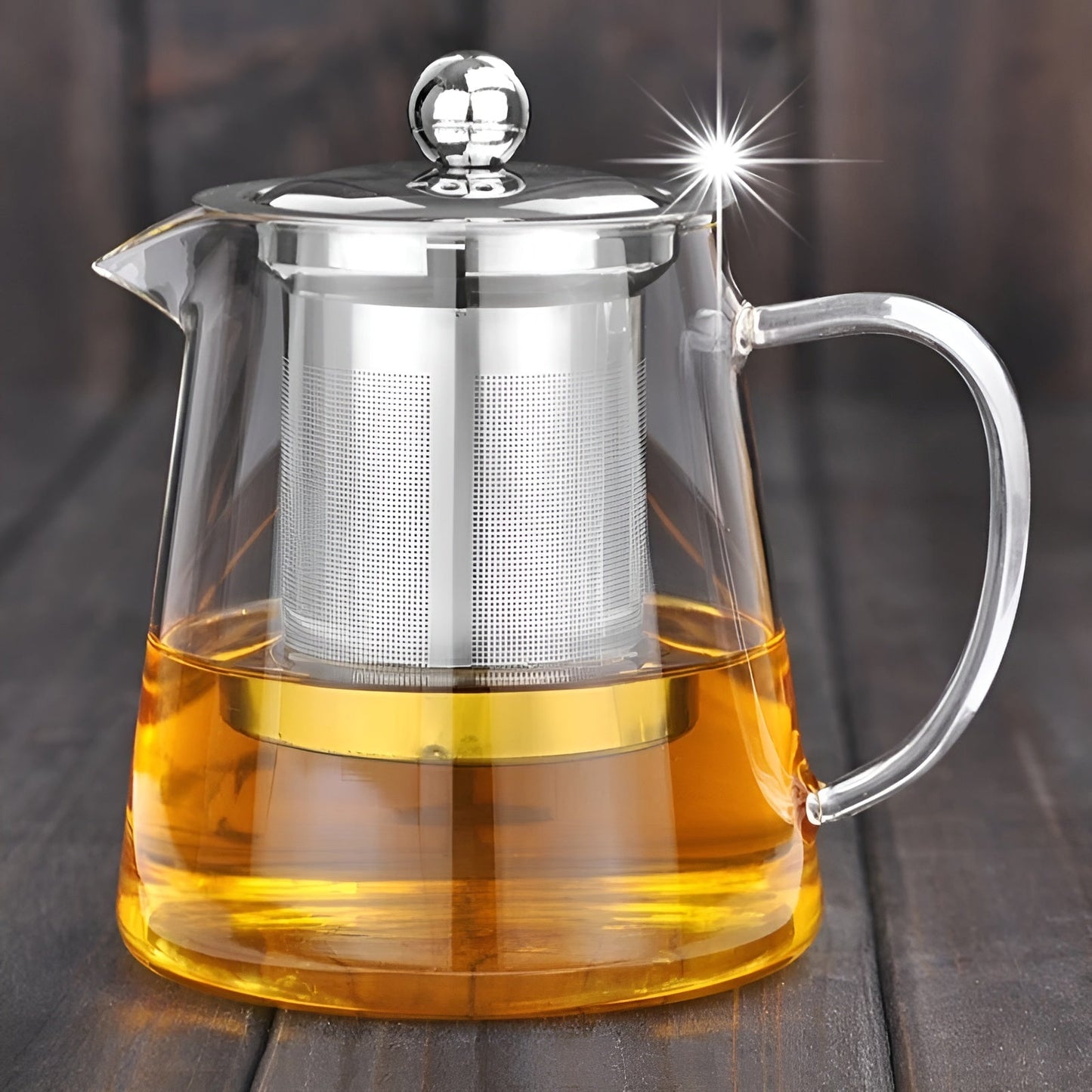 Hand Blown Glass Tea Pot with Stainless Steel Filter & Heat Resistant