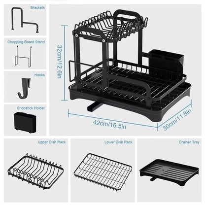2-Layer Dish Drying Rack with Tray for Space Saving