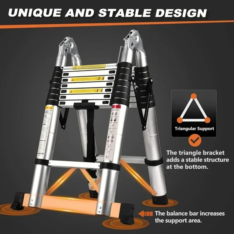 Collapsible Telescopic Ladder for Indoor and Outdoor Use – Extendable with Non-Slip Feet and Soft-Close System