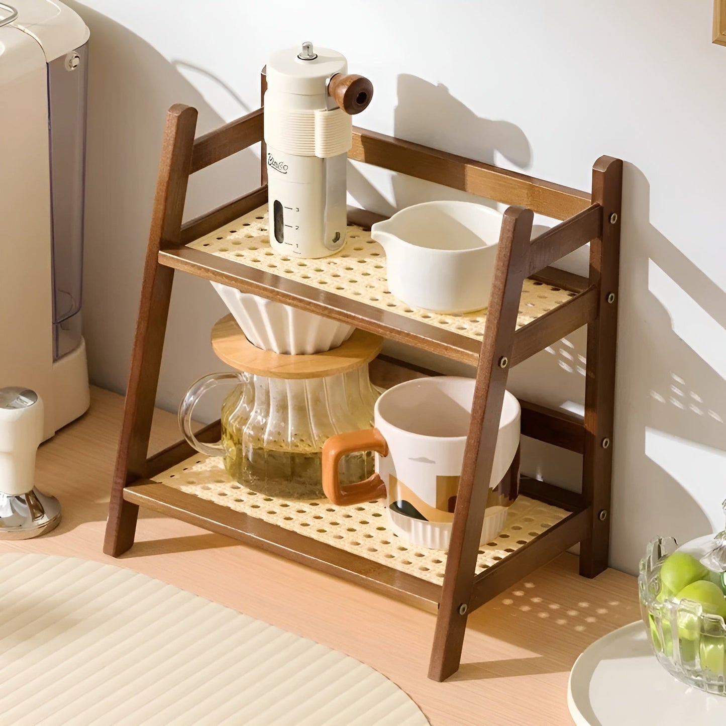 2-Tier Kitchen Organizer Shelf for Cups and Accessories - Bamboo Style