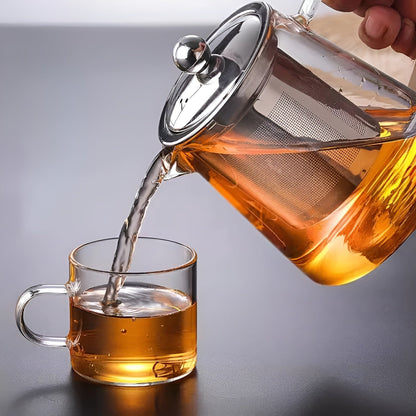 Hand Blown Glass Tea Pot with Stainless Steel Filter & Heat Resistant