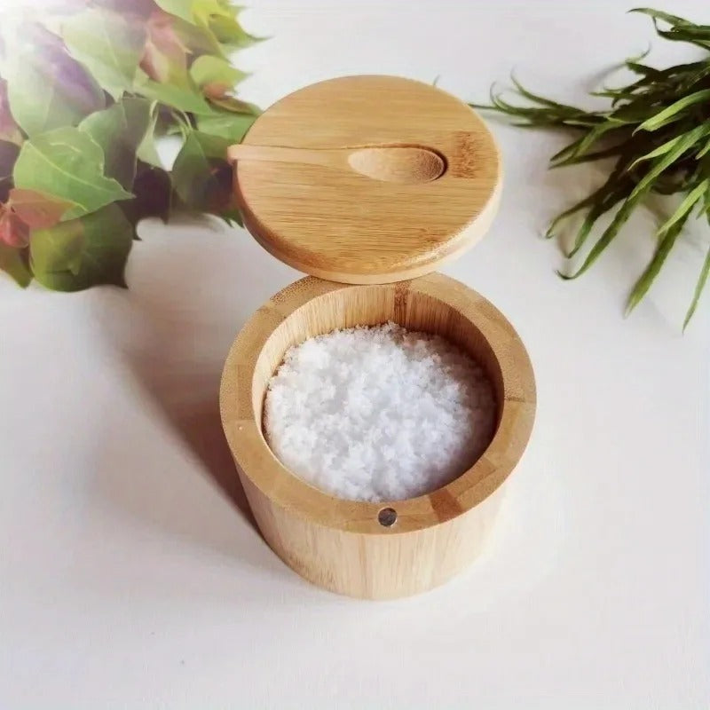 Lidded Bamboo Spice Container with Spoon