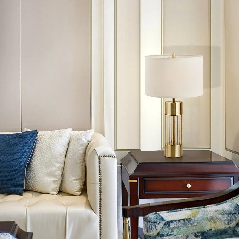 Nordic Style Brass Lamp with Linen Shade – Elegant Table Lighting