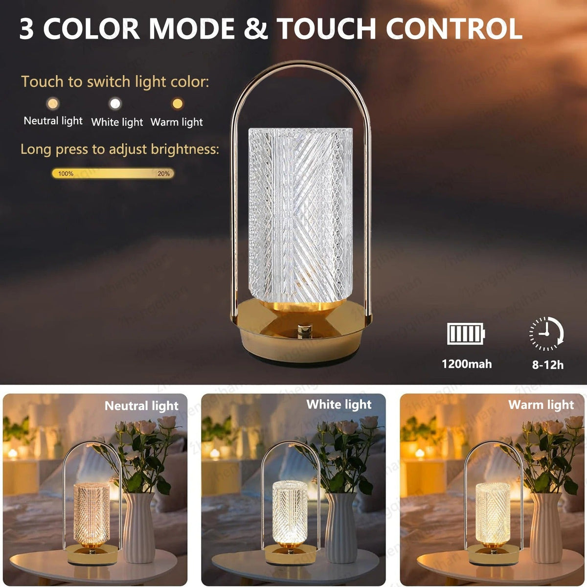 Rechargeable LED Touch Lamp - Wireless Crystal Design