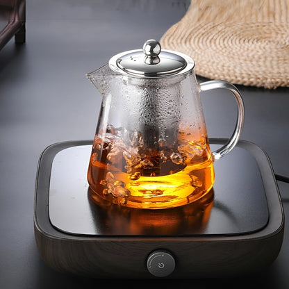 Hand Blown Glass Tea Pot with Stainless Steel Filter & Heat Resistant