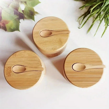 Lidded Bamboo Spice Container with Spoon