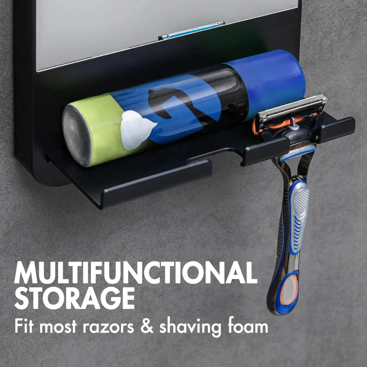 Fog-Free Shower Mirror for Shaving with Razor Storage