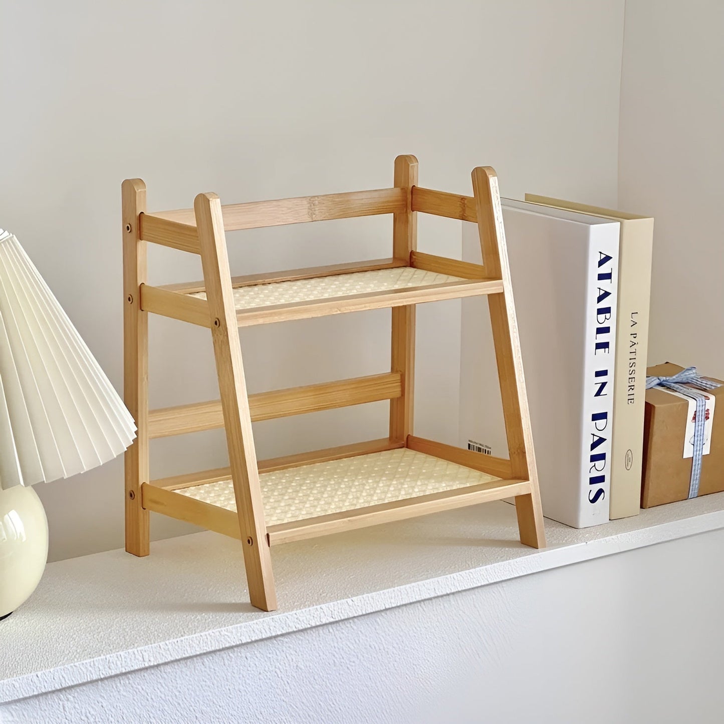 2-Tier Kitchen Organizer Shelf for Cups and Accessories - Bamboo Style
