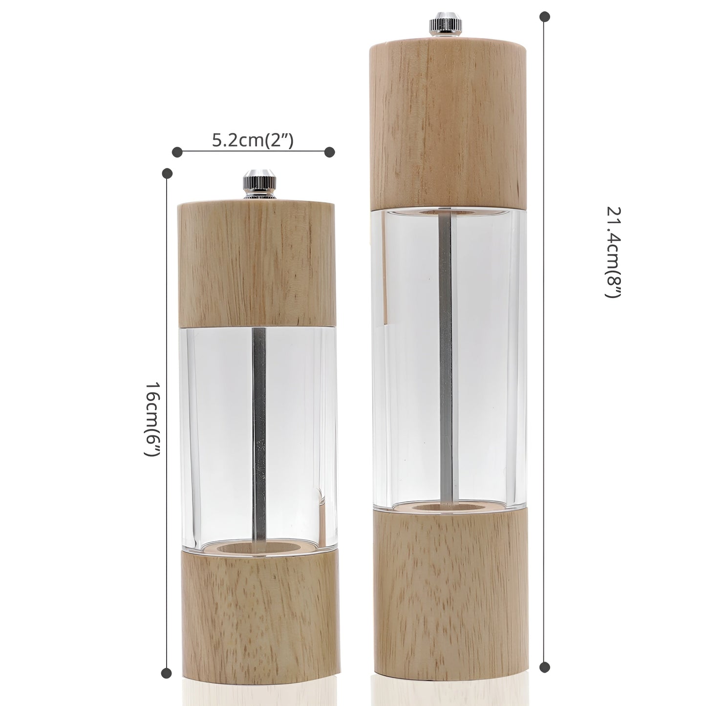 Spice Mill Set with Precision Ceramic Grinder - Natural Wood