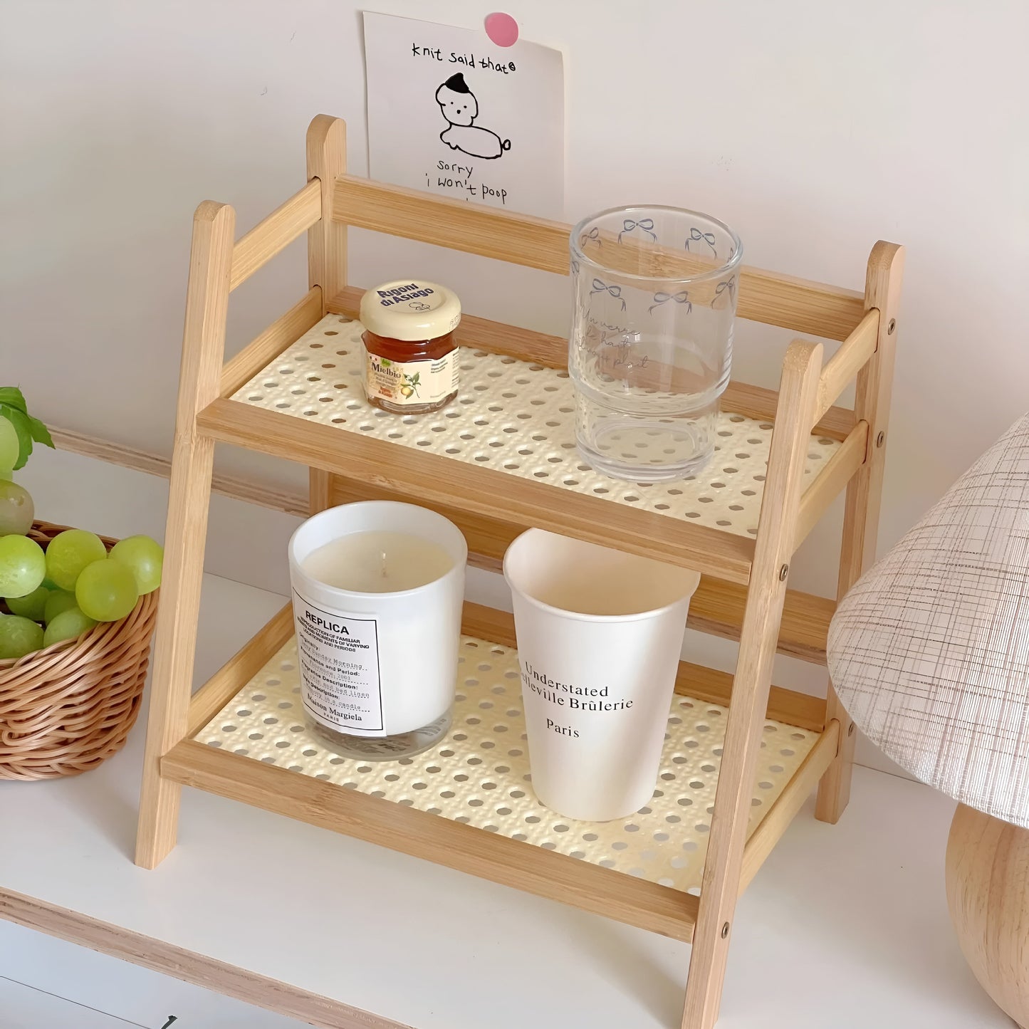 2-Tier Kitchen Organizer Shelf for Cups and Accessories - Bamboo Style