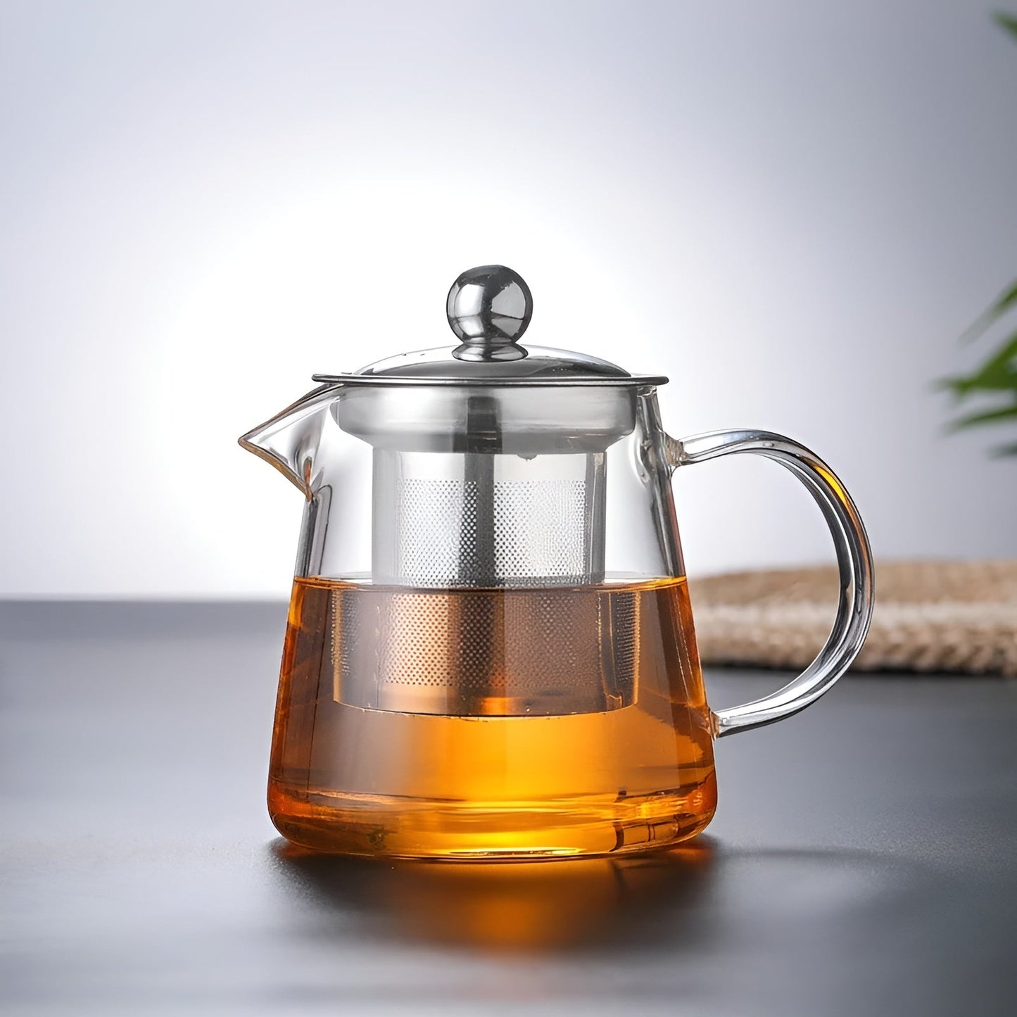 Hand Blown Glass Tea Pot with Stainless Steel Filter & Heat Resistant
