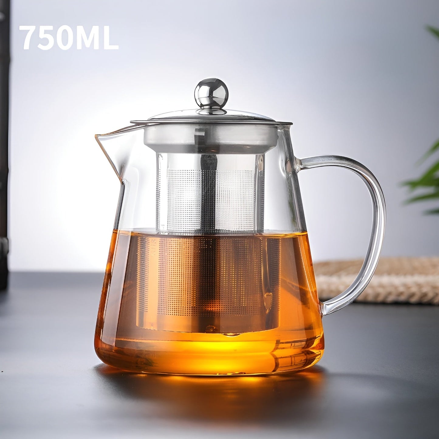 Hand Blown Glass Tea Pot with Stainless Steel Filter & Heat Resistant