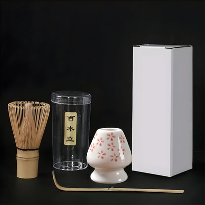 Authentic Japanese Tea Preparation Tools – 3-Piece Bamboo Matcha Whisk Set with Stand and Teaspoons