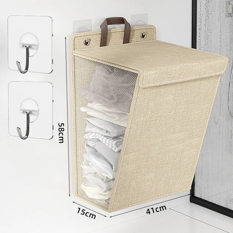 Foldable Adhesive Clothes Hamper – Wall-Mounted Laundry Basket