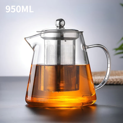 Hand Blown Glass Tea Pot with Stainless Steel Filter & Heat Resistant