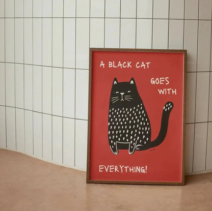 Whimsical Black Cat Artwork for Wall Decoration