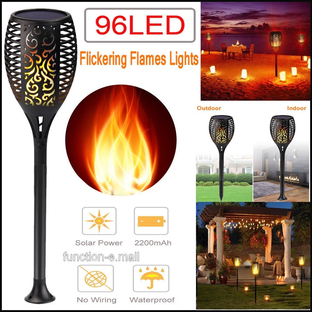 Set of 2 Solar LED Torch Lights with Flickering Flame Design