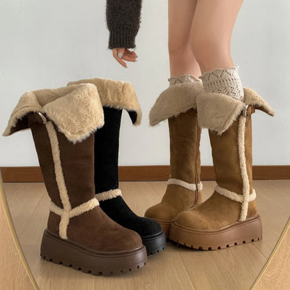 Fur Lined Long Booties for Women - Vintage Style Winter Snow Flats