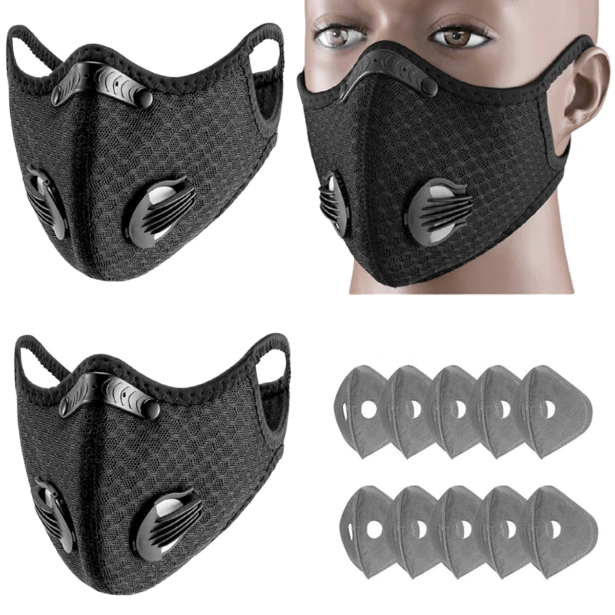 Reusable Face Mask with Activated Carbon Filter for Sports