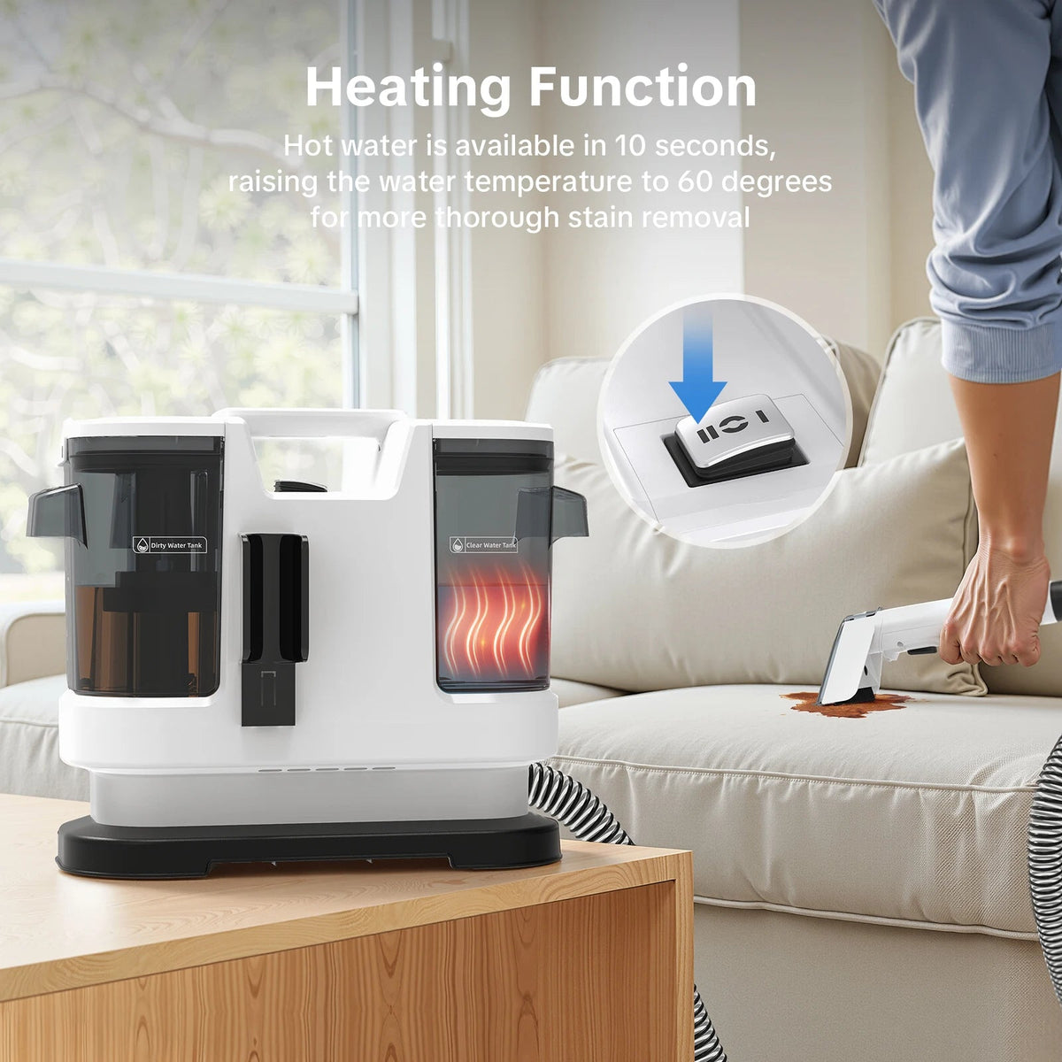 800W Hot Water Deep Cleaner for Carpets with Powerful Suction