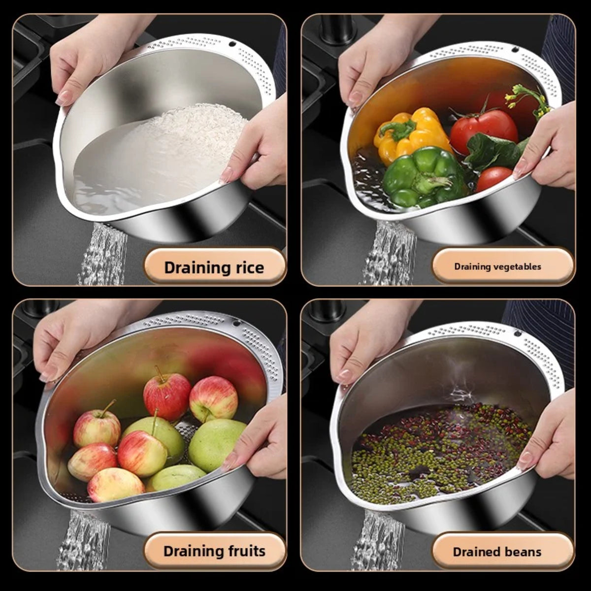 Stainless Steel Colander and Strainer Bowl for Kitchen Washing