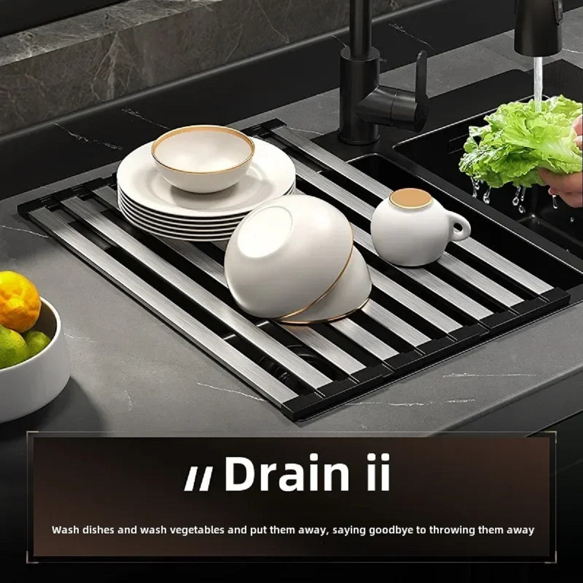 Foldable Dish Basket for Stainless Steel Sink Drain